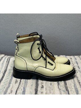 Rag & Bone Womens Cannon Cream Leather Combat Boots 36 Chunky Sole